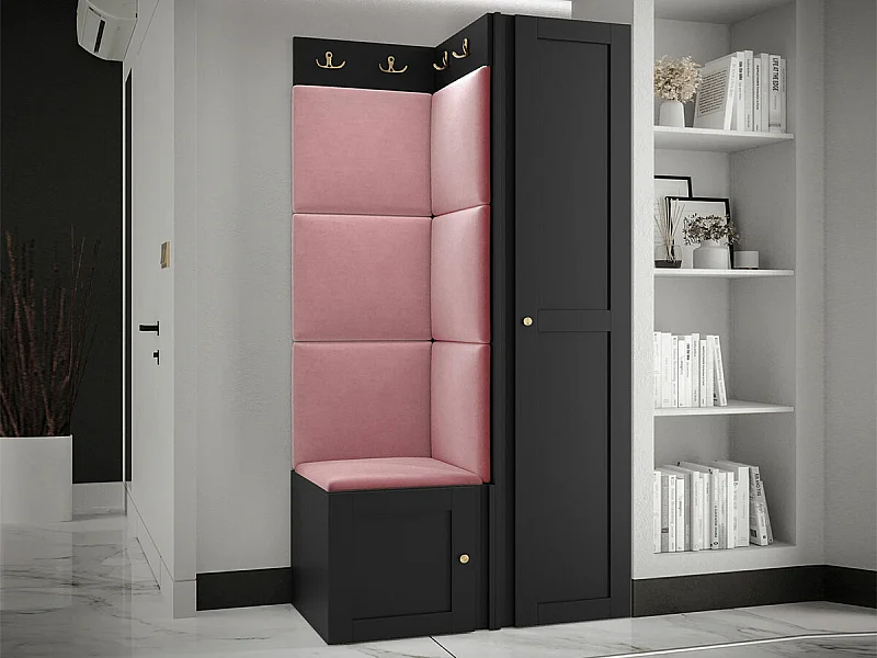 Conjunto pasillo Hartford 381, 186x82x46cm, Rosa|Negro, MDF|Aglomerado laminado|Tapiz