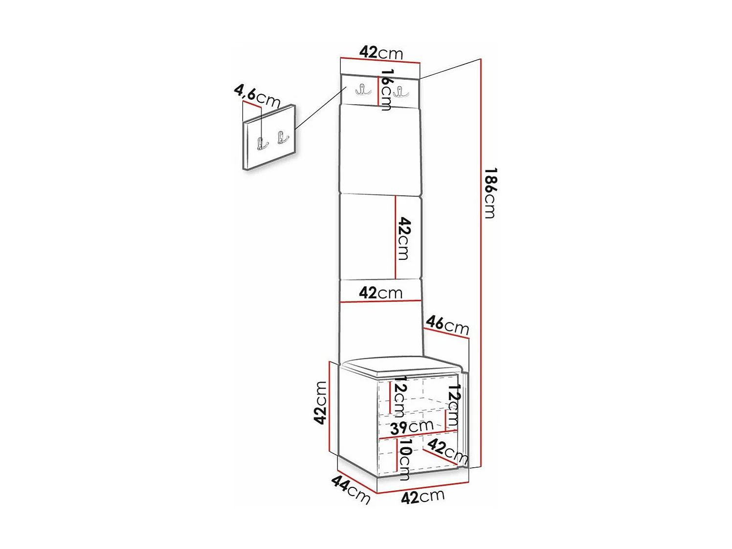 Meuble d'entrée Hartford 386, 186x42x46cm, Brun clair|Blanc, Tapisserie|MDF|Stratifié