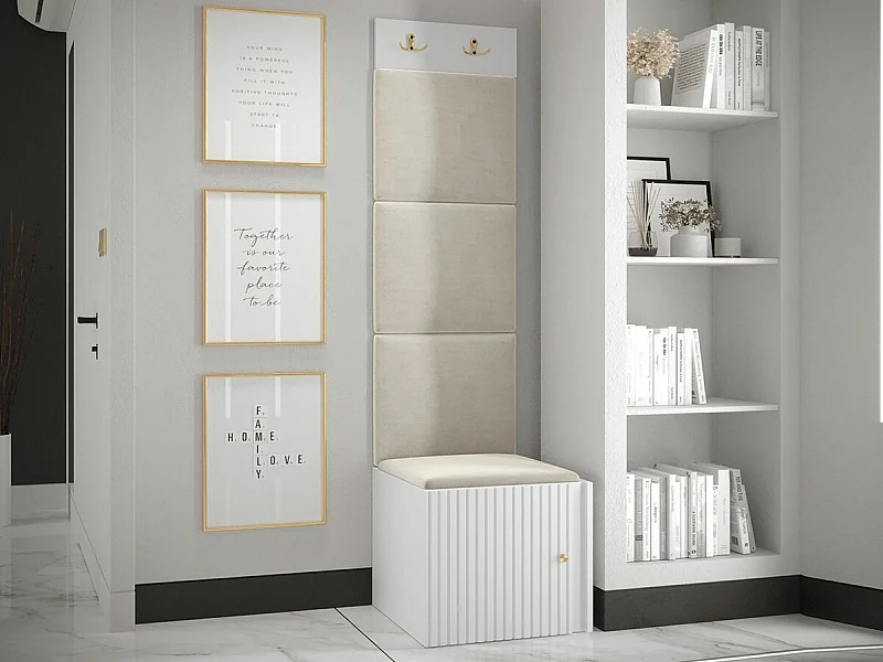 Meuble d'entrée Hartford 386, 186x42x46cm, Blanc|Brun clair, MDF|Stratifié|Tissu