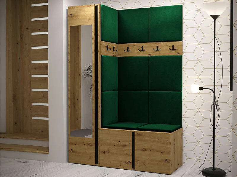 Meuble d'entrée Hartford 277, 186x124x46cm, Disponible, Chêne Artisan, Tissu|Stratifié