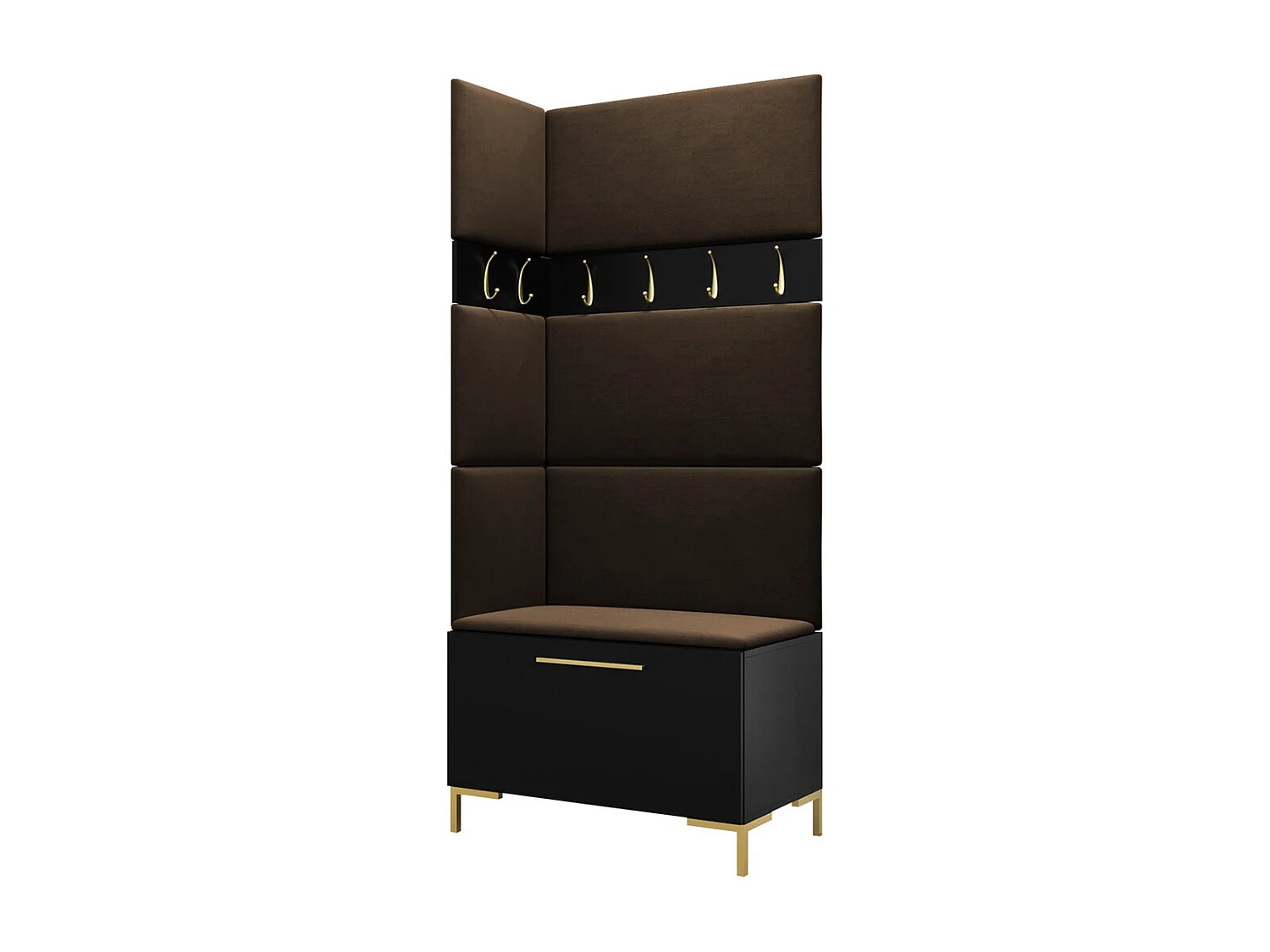 Meuble d'entrée Tivsoa 103, 196x84x46cm, Noir|Brun foncé, Tissu|Stratifié, Murale|À poser