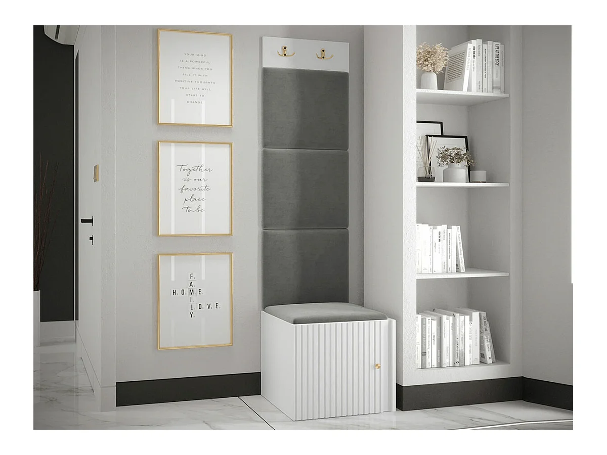 Meuble d'entrée Hartford 386, 186x42x46cm, Gris|Blanc, Tapisserie|MDF|Stratifié