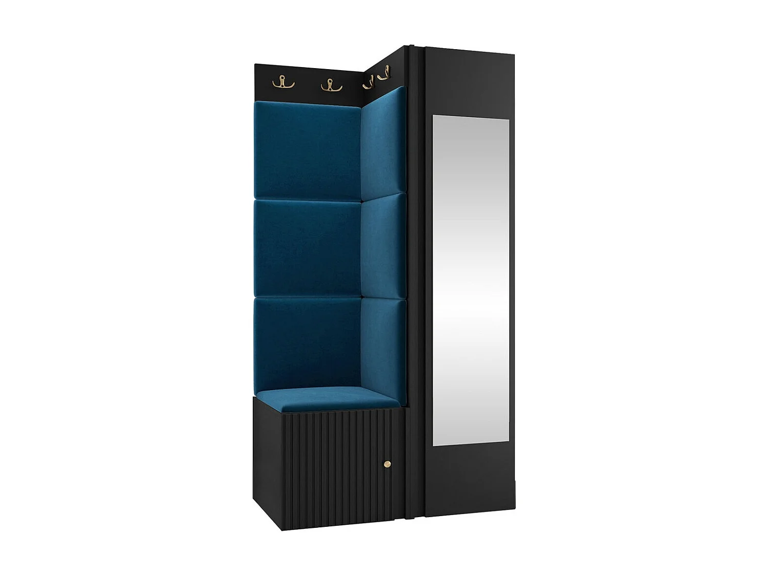 Meuble d'entrée Hartford 391, 186x82x46cm, Disponible, Noir|Bleu, Stratifié|Tissu|MDF