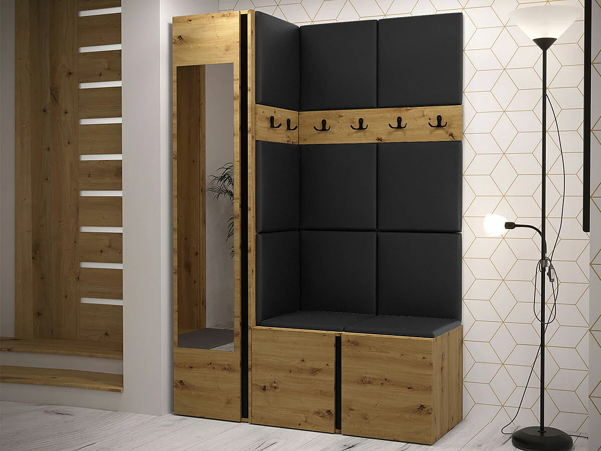 Conjunto pasillo Hartford 277, 186x124x46cm, Espejo, Roble Artisan