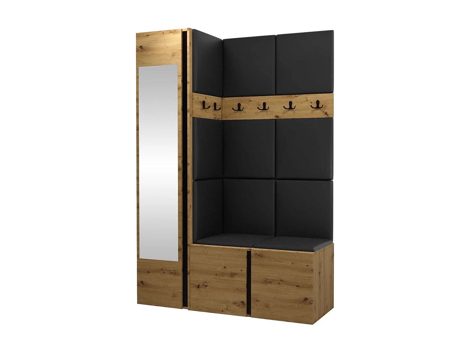 Conjunto pasillo Hartford 277, 186x124x46cm, Espejo, Roble Artisan