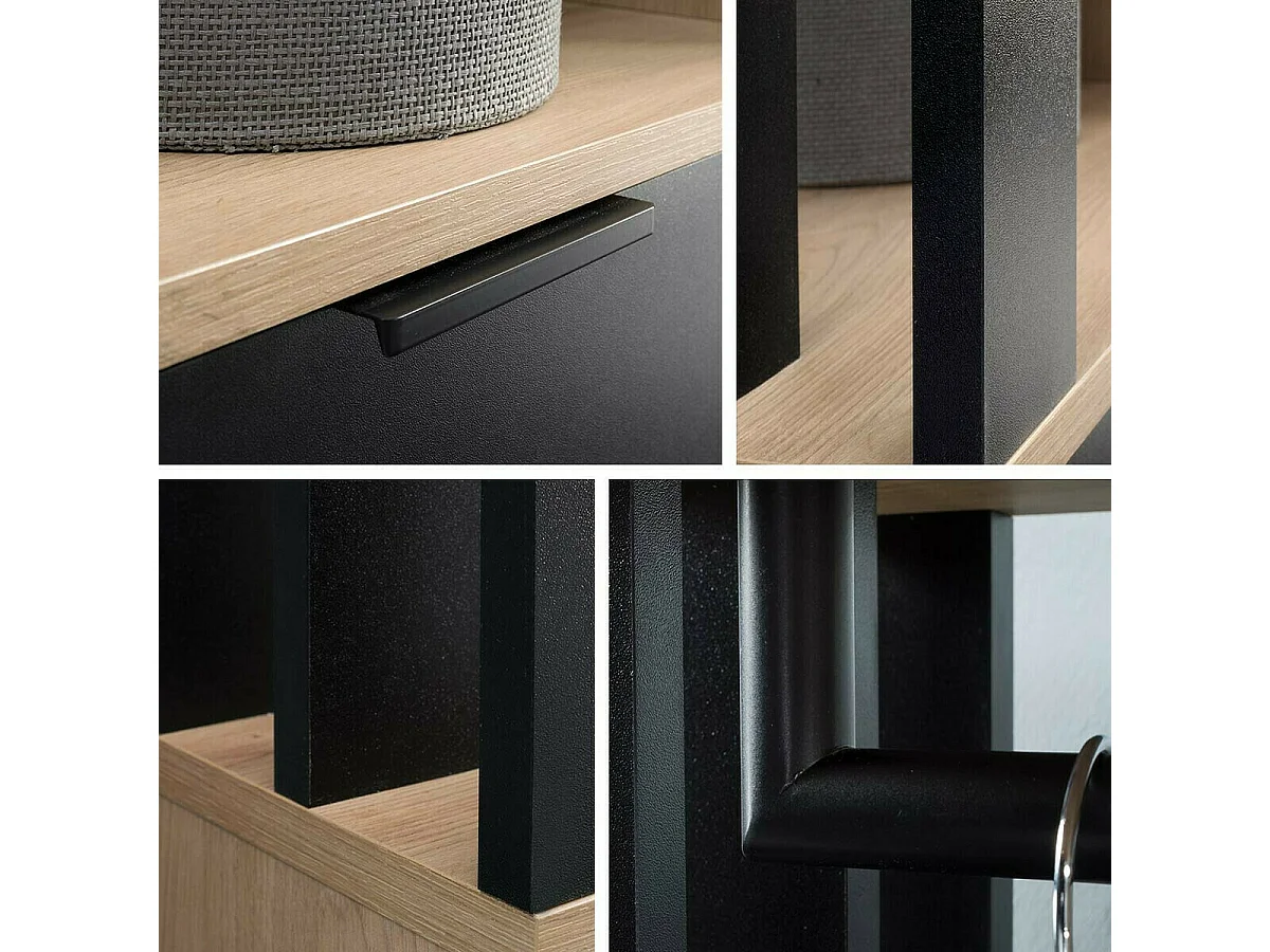 Meuble d'entrée Stanton 145, 190x100x33cm, Disponible, Chêne Artisan|Noir, Stratifié