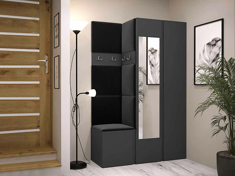 Meuble d'entrée Hartford 350, 186x116x44cm, Disponible, Graphite, Stratifié|Tissu