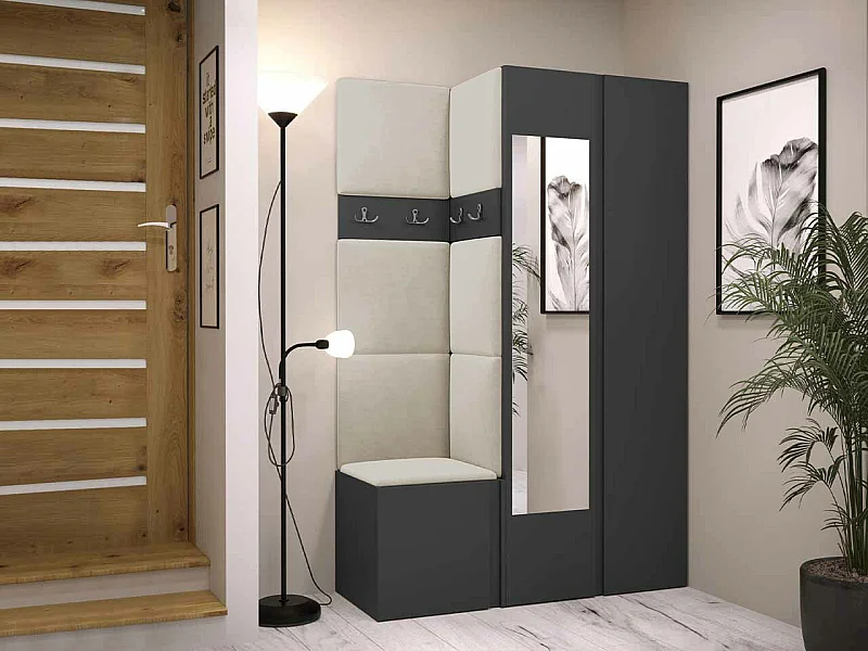 Meuble d'entrée Hartford 350, 186x116x44cm, Disponible, Graphite, Stratifié|Tissu