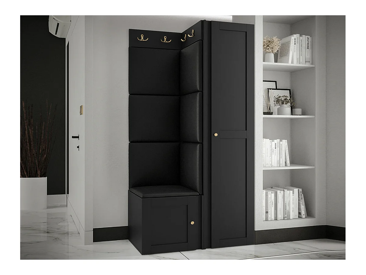 Meuble d'entrée Hartford 381, 186x82x46cm, Noir, MDF|Stratifié|Faux cuir