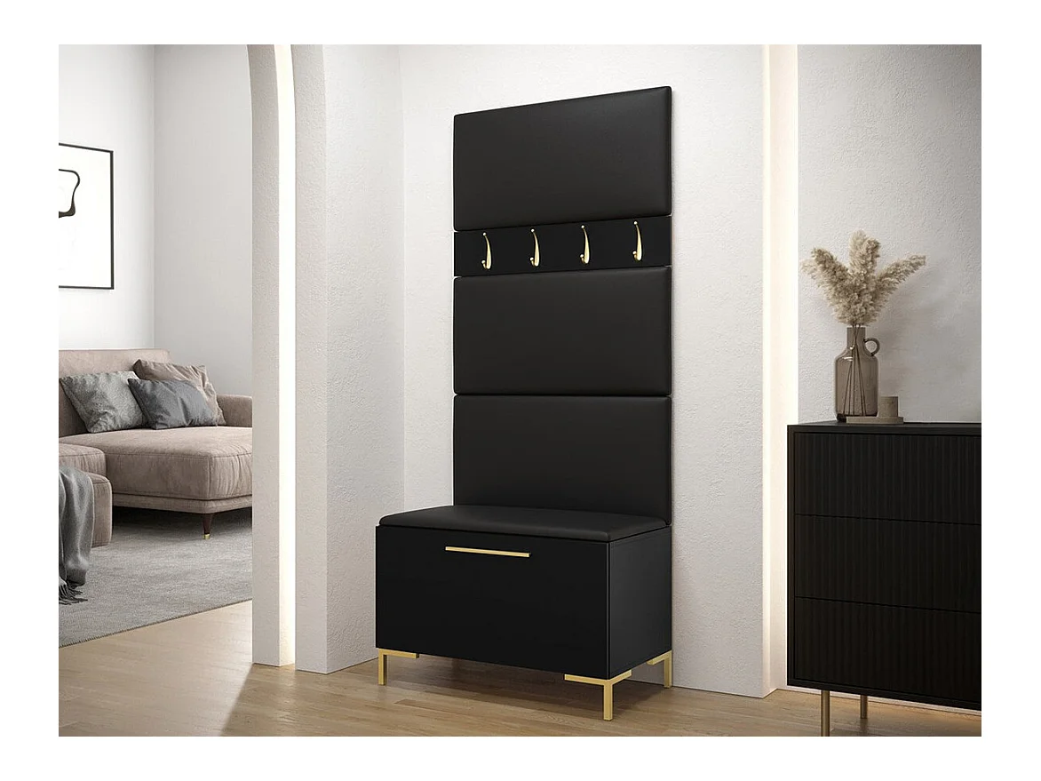 Meuble d'entrée Tivsoa 102, 196x84x46cm, Noir, Faux cuir|Stratifié, À poser|À suspendre