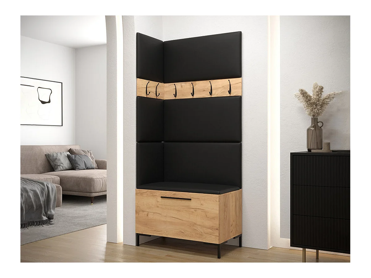 Meuble d'entrée Tivsoa 103, 196x84x46cm, Craft chêne, Faux cuir|Stratifié