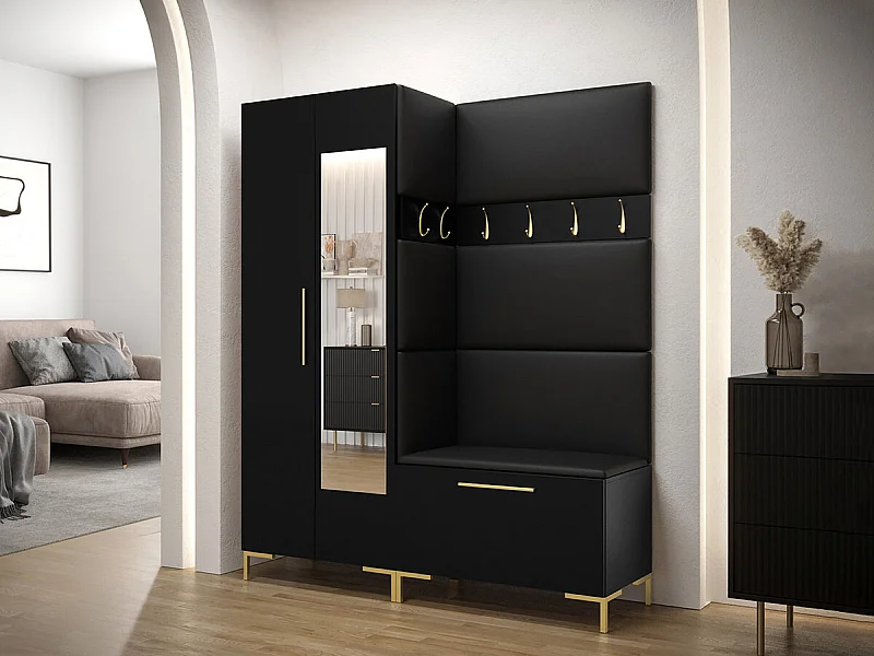 Meuble d'entrée Tivsoa 107, 196x158x46cm, Disponible, Noir, Stratifié|Faux cuir
