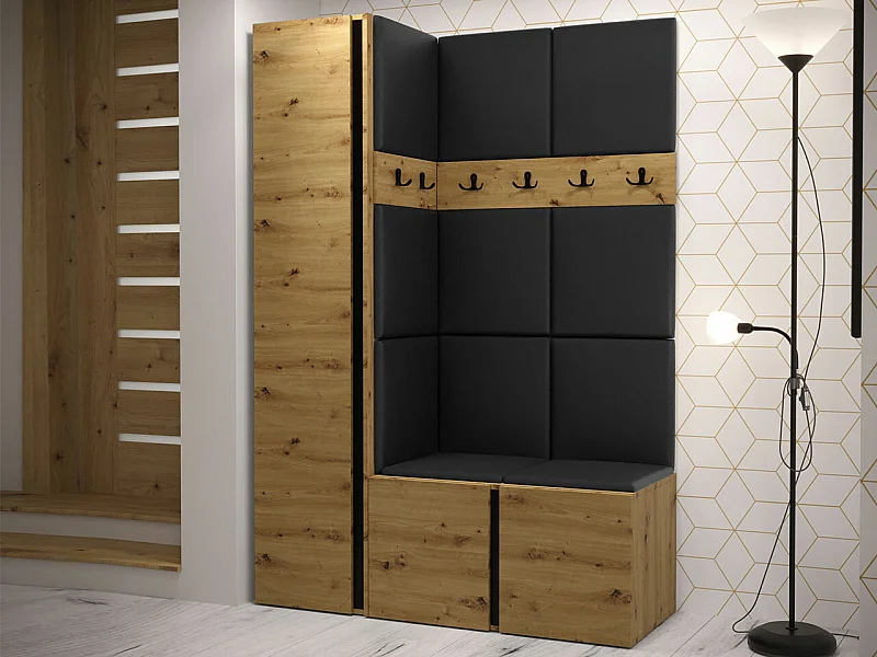 Conjunto pasillo Hartford 471, 186x124x44cm, Roble Artisan, Colocada|Montada en la pared