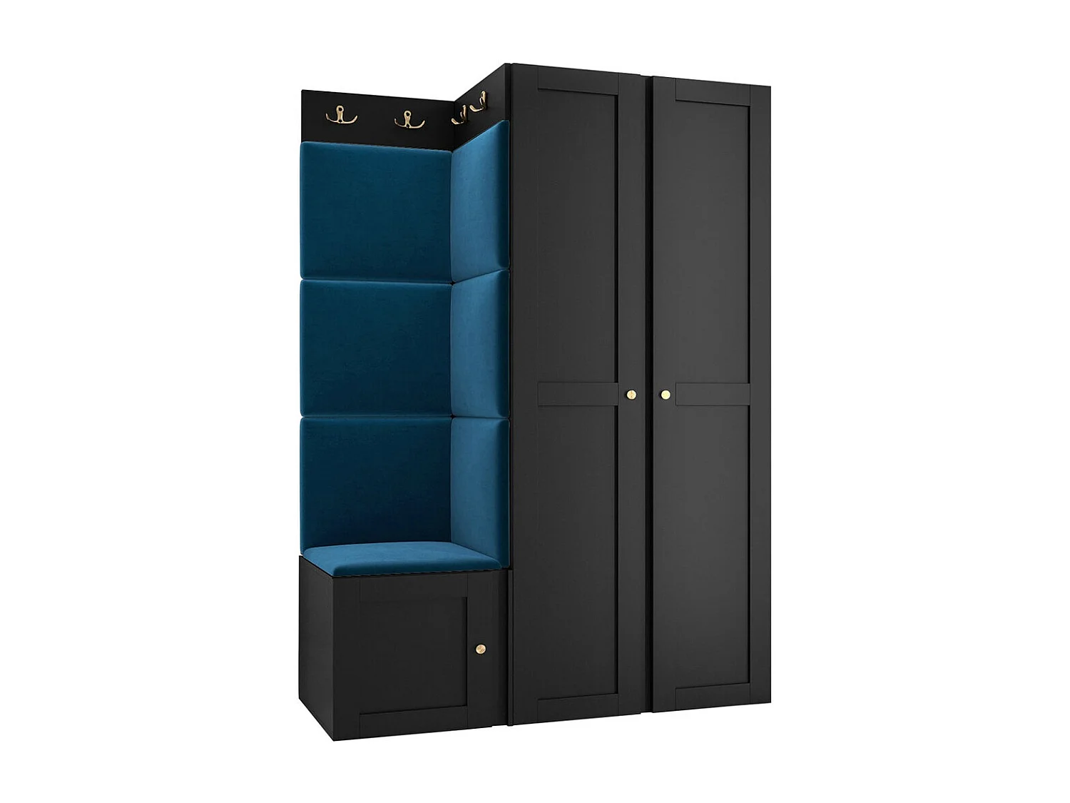 Conjunto pasillo Hartford 379, 186x116x46cm, Azul|Negro, MDF|Aglomerado laminado|Tapiz