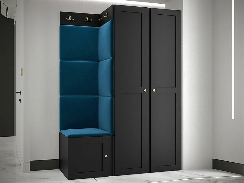 Conjunto pasillo Hartford 379, 186x116x46cm, Azul|Negro, MDF|Aglomerado laminado|Tapiz