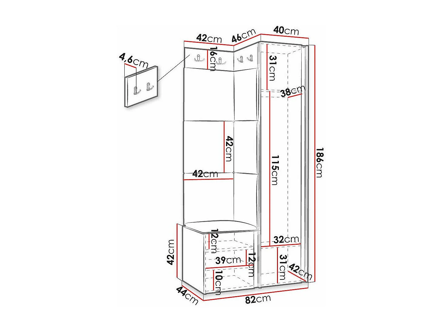 Conjunto pasillo Hartford 391, 186x82x46cm, Espejo, Rosa|Negro