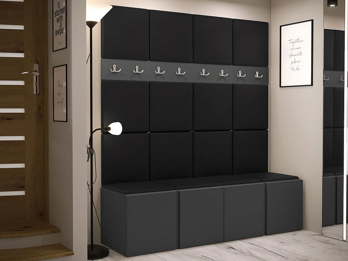 Conjunto pasillo Hartford 268, 186x168x46cm, Grafito, Aglomerado laminado|Cuero ecológico