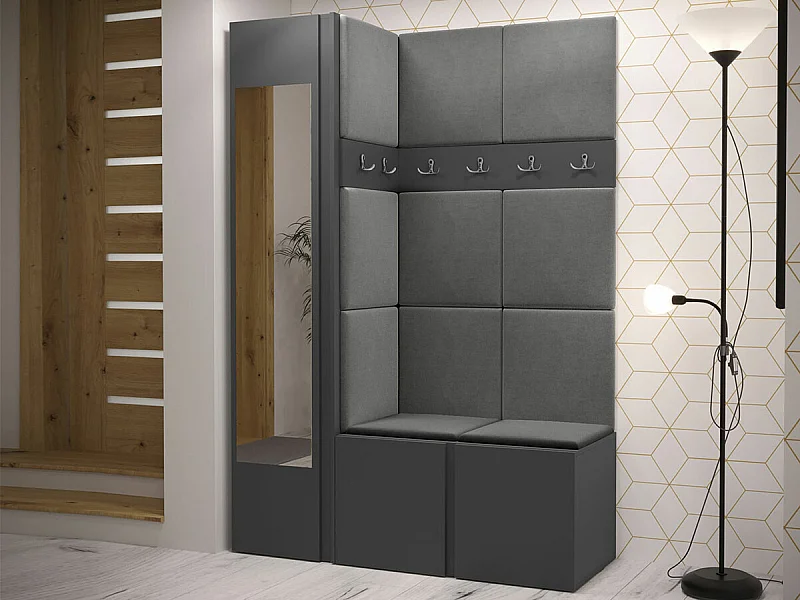 Conjunto pasillo Hartford 277, 186x124x46cm, Espejo, Grafito, Aglomerado laminado|Tapiz