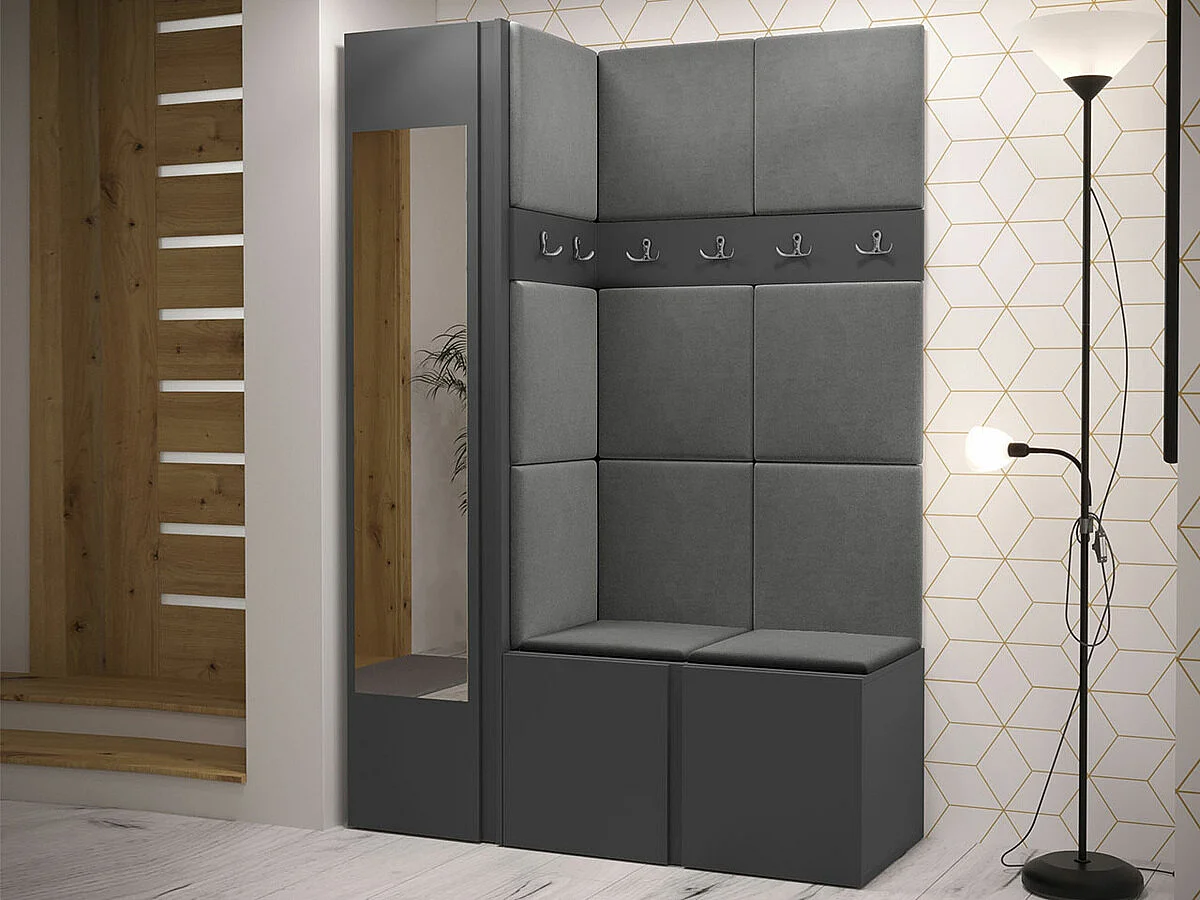 Meuble d'entrée Hartford 277, 186x124x46cm, Disponible, Graphite, Tissu|Stratifié