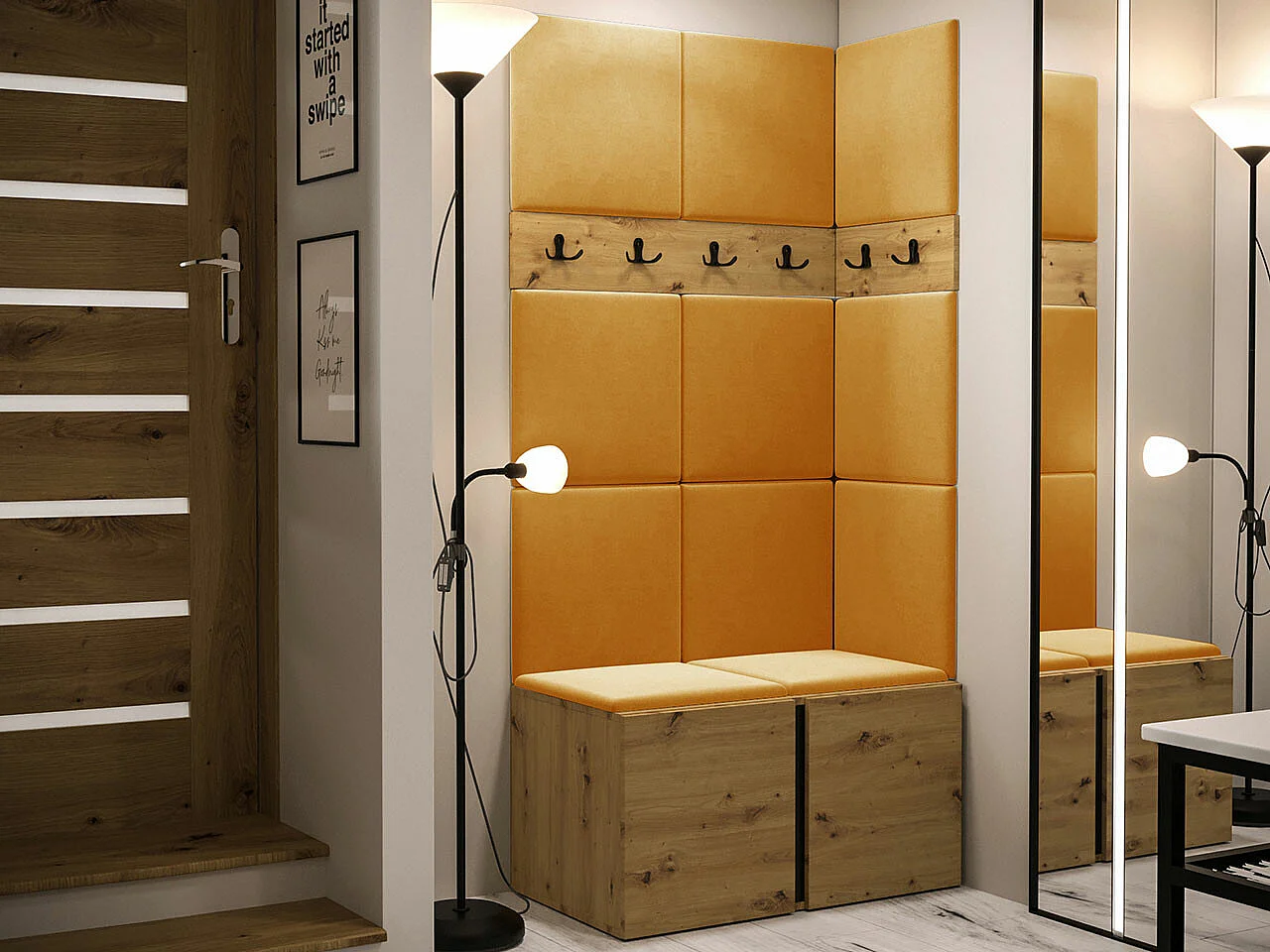 Conjunto pasillo Hartford 264, 186x84x46cm, Roble Artisan, Aglomerado laminado|Tapiz