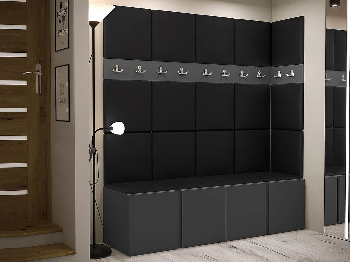 Conjunto pasillo Hartford 265, 186x168x46cm, Grafito, Aglomerado laminado|Cuero ecológico