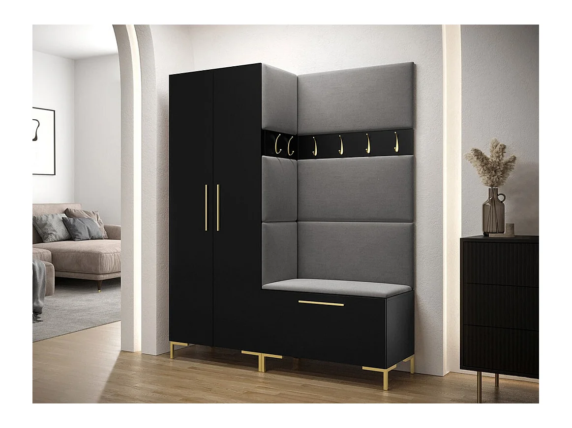 Set mobili da ingresso Hartford F100, 196x158x44cm, Nero, Truciolare laminato|Arazzo