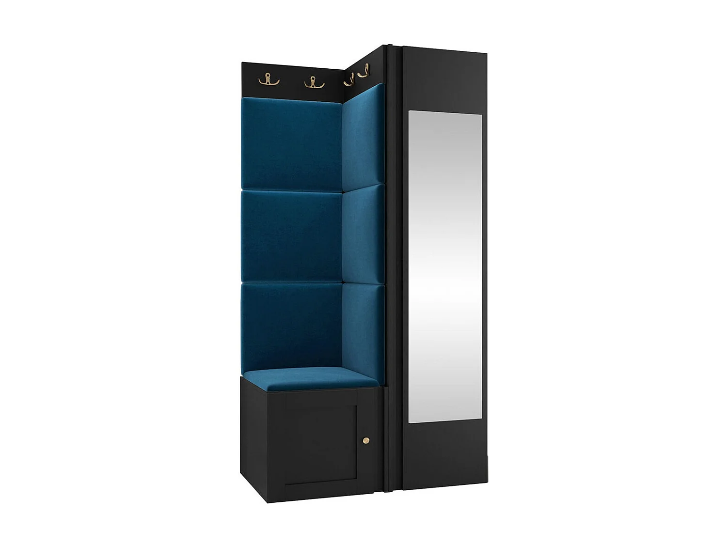 Meuble d'entrée Hartford 382, 186x82x46cm, Disponible, Noir|Bleu, Stratifié|Tissu|MDF