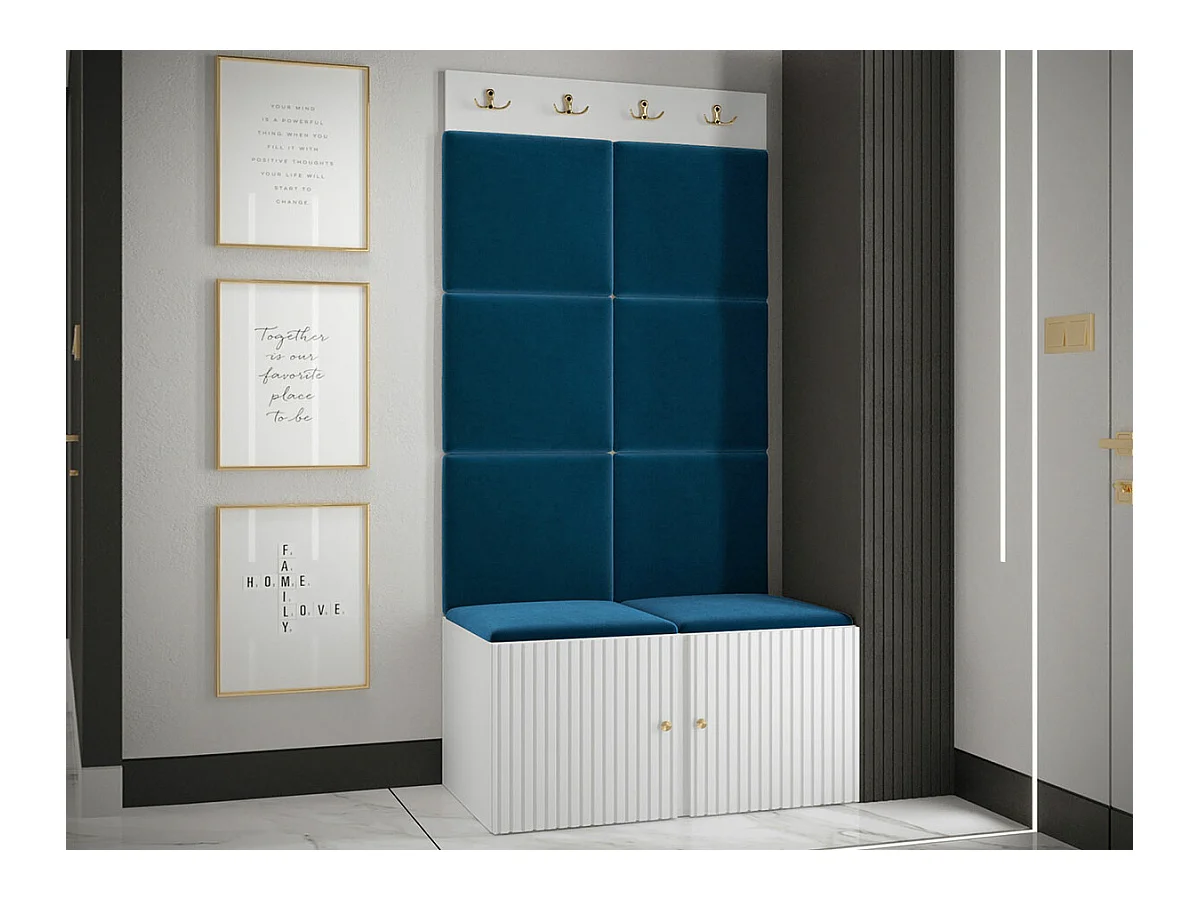 Meuble d'entrée Hartford 383, 186x84x46cm, Bleu|Blanc, Tapisserie|MDF|Stratifié