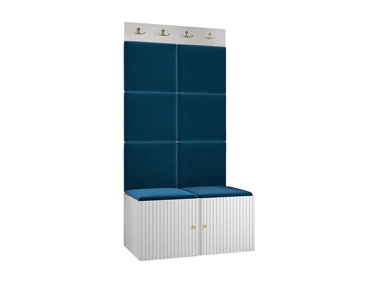 Meuble d'entrée Hartford 383, 186x84x46cm, Bleu|Blanc, MDF|Stratifié|Tissu