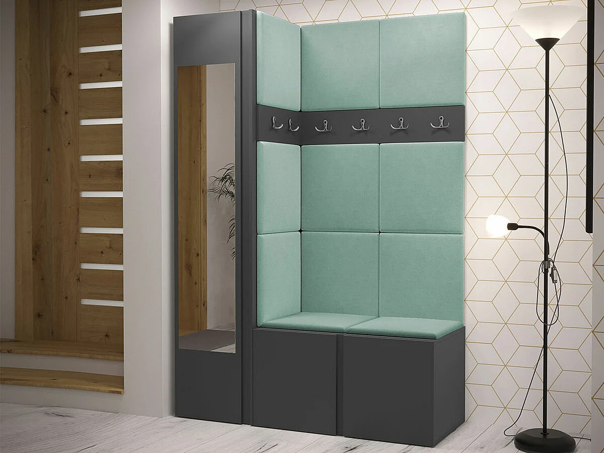 Conjunto pasillo Hartford 277, 186x124x46cm, Espejo, Grafito, Aglomerado laminado|Tapiz