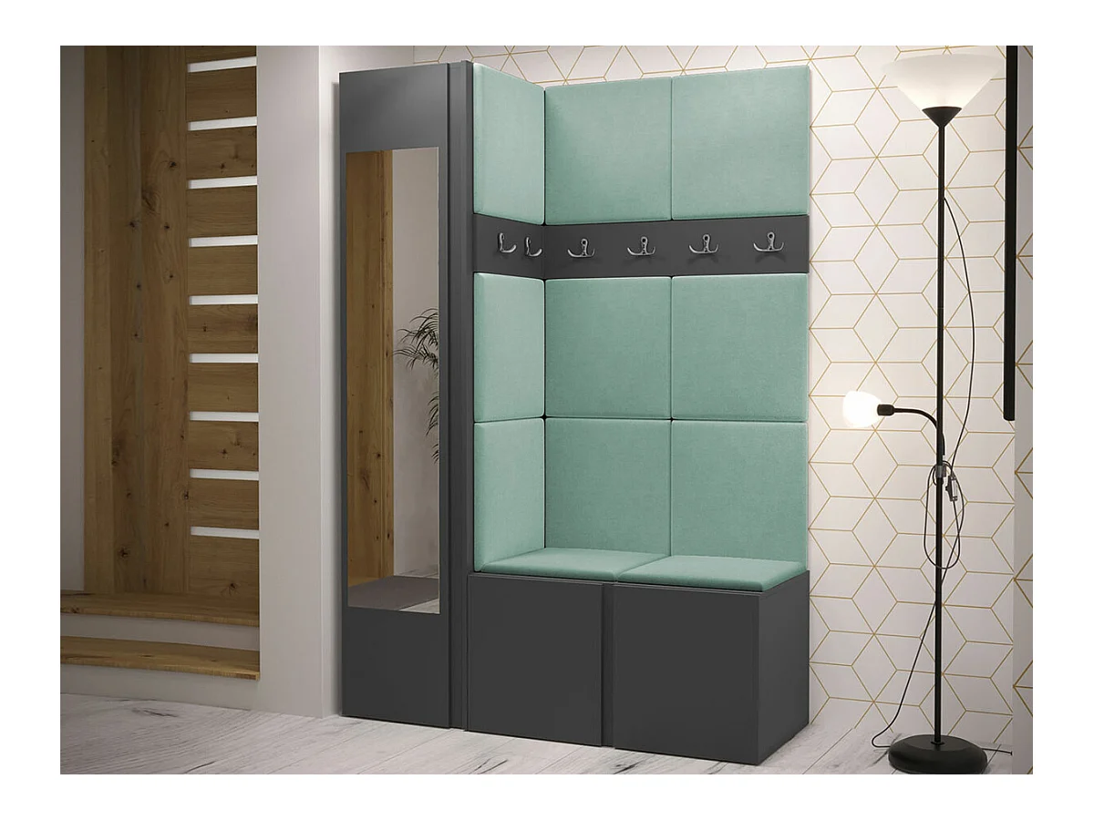 Meuble d'entrée Hartford 277, 186x124x46cm, Miroir, Graphite, Stratifié|Tapisserie
