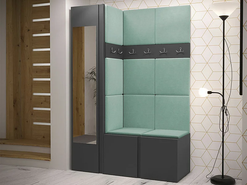 Conjunto pasillo Hartford 277, 186x124x46cm, Espejo, Grafito, Aglomerado laminado|Tapiz