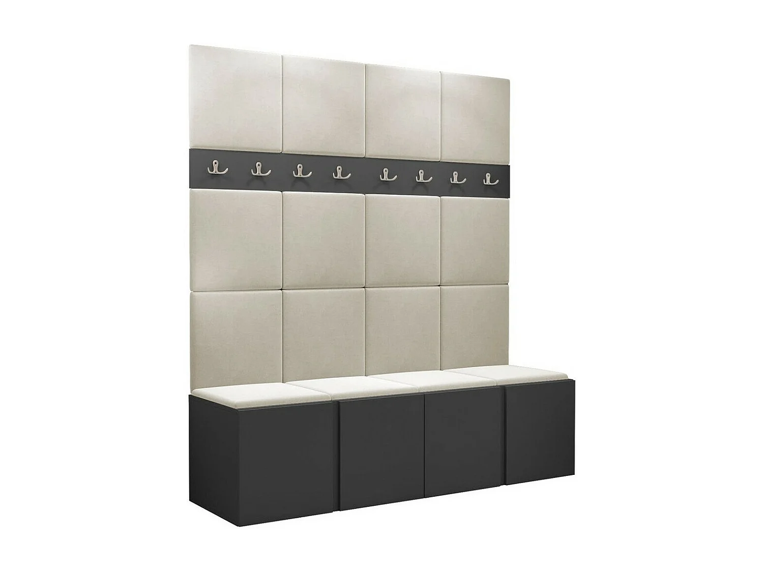 Meuble d'entrée Hartford 268, 186x168x46cm, Graphite, Tissu|Stratifié, Murale|À poser