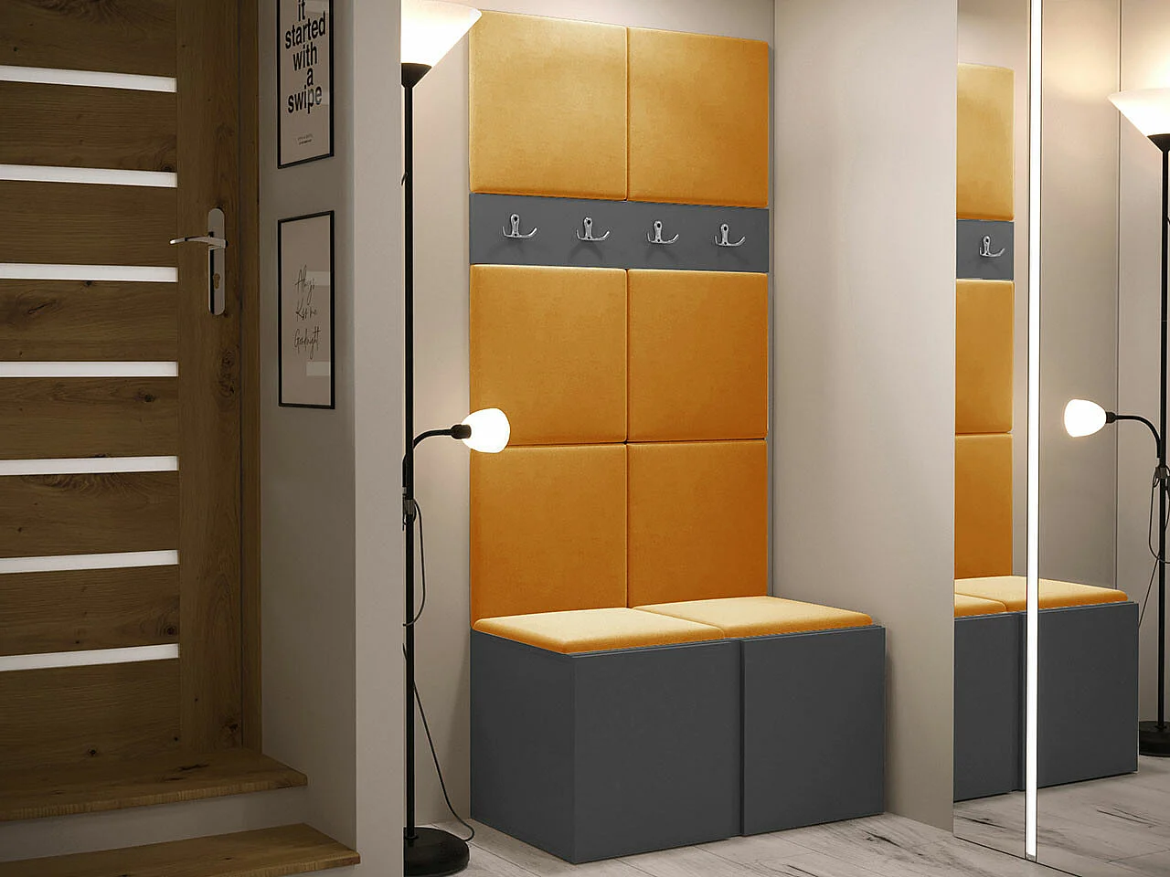 Conjunto pasillo Hartford 267, 186x84x46cm, Grafito, Aglomerado laminado