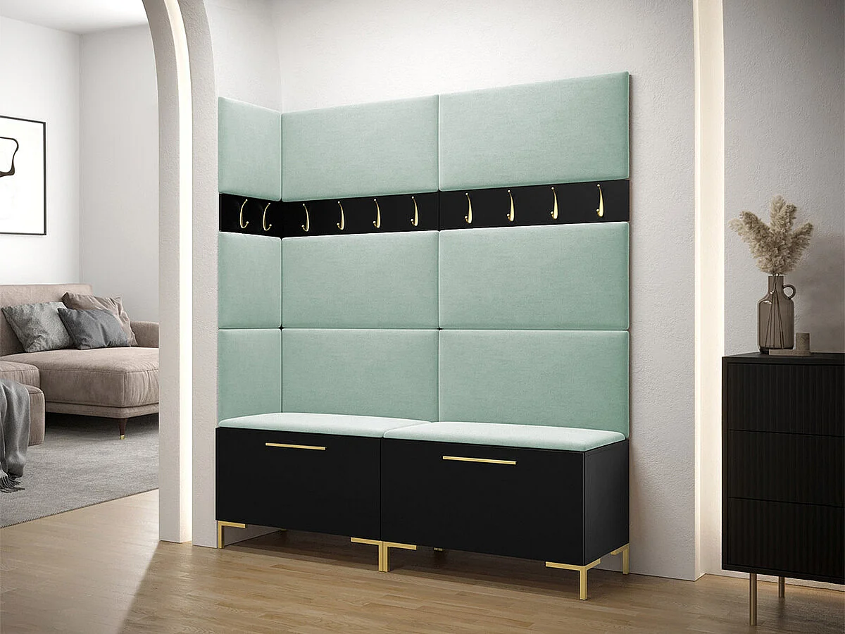 Meuble d'entrée Tivsoa 104, 196x168x46cm, Noir, Stratifié|Tissu, À poser|Murale