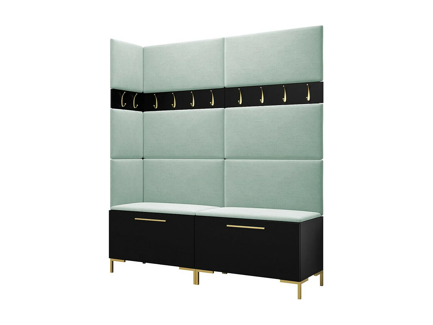 Meuble d'entrée Tivsoa 104, 196x168x46cm, Noir, Stratifié|Tissu, À poser|Murale