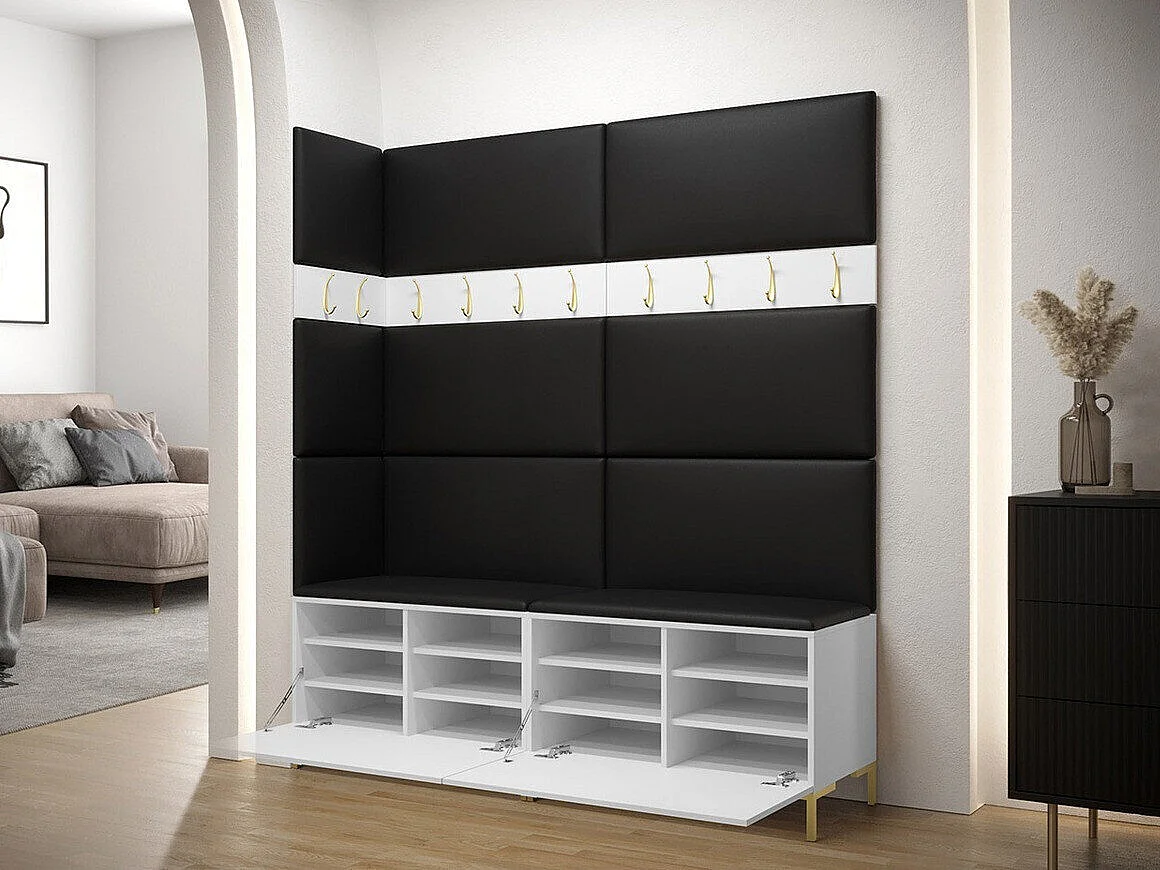 Meuble d'entrée Tivsoa 104, 196x168x46cm, Noir, Stratifié|Tissu, À poser|Murale