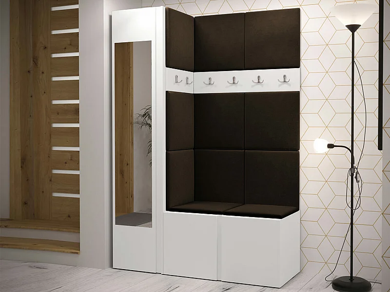 Conjunto pasillo Hartford 277, 186x124x46cm, Espejo, Marrón|Blanco