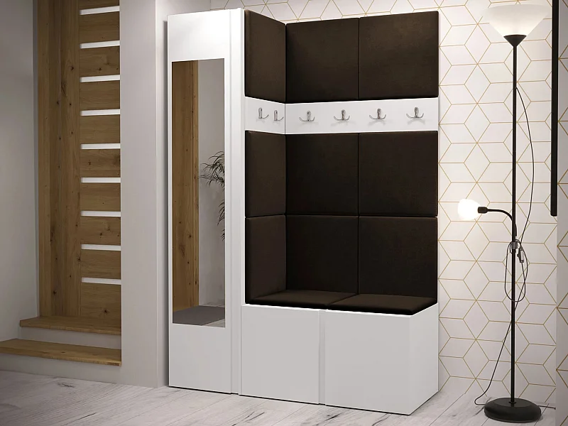 Meuble d'entrée Hartford 277, 186x124x46cm, Disponible, Marron|Blanc, Tissu|Stratifié