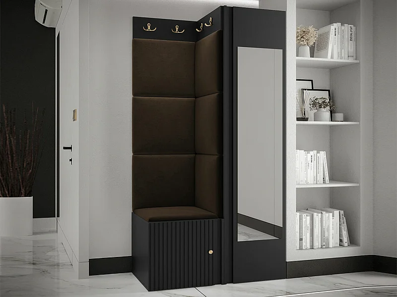 Meuble d'entrée Hartford 391, 186x82x46cm, Disponible, Marron|Noir, MDF|Stratifié|Tissu