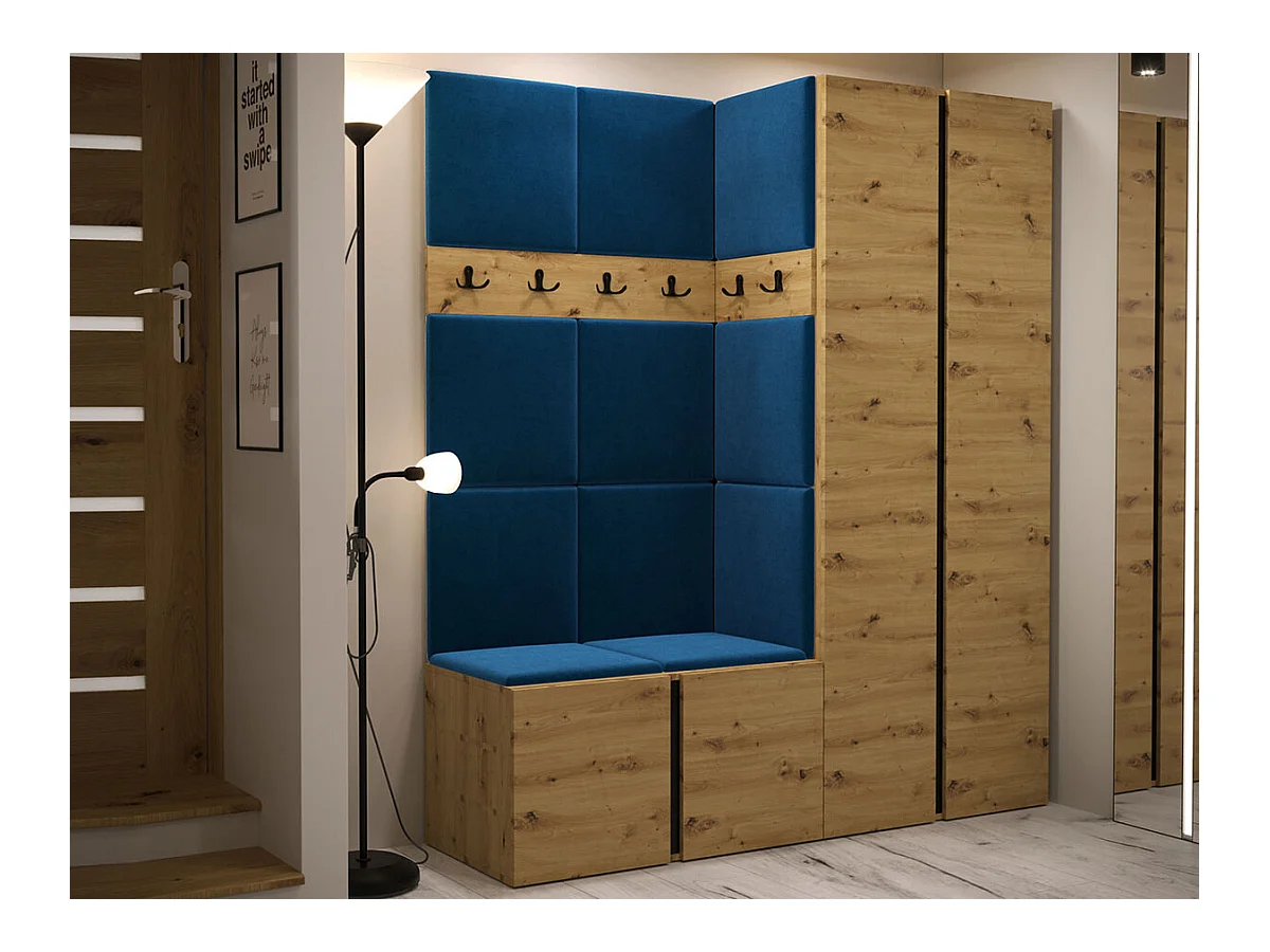 Meuble d'entrée Hartford 266, 186x158x46cm, Chêne Artisan, Tapisserie|Stratifié