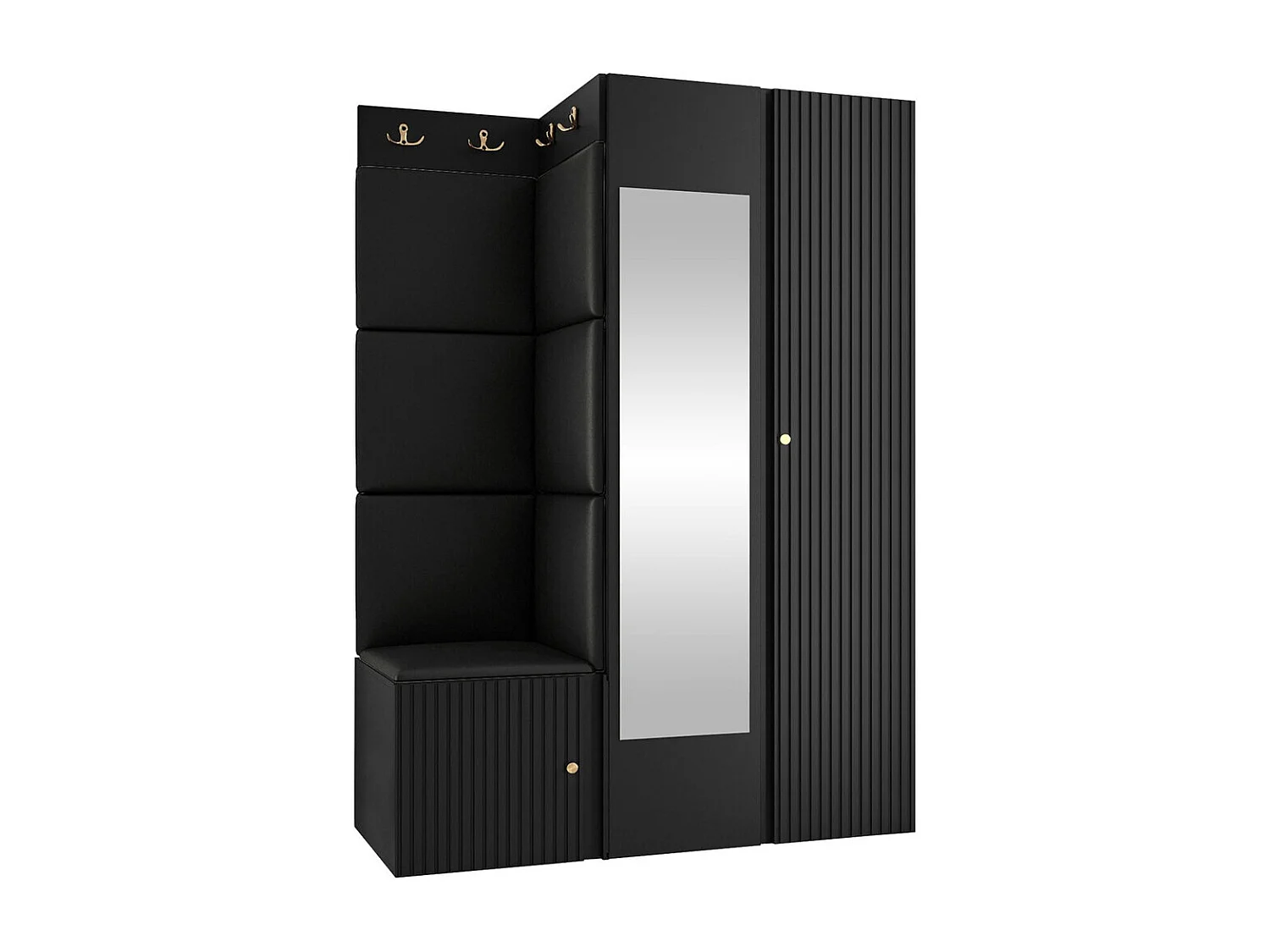 Conjunto pasillo Hartford 388, 186x116x46cm, Espejo, Negro, Colocada|Montada en la pared