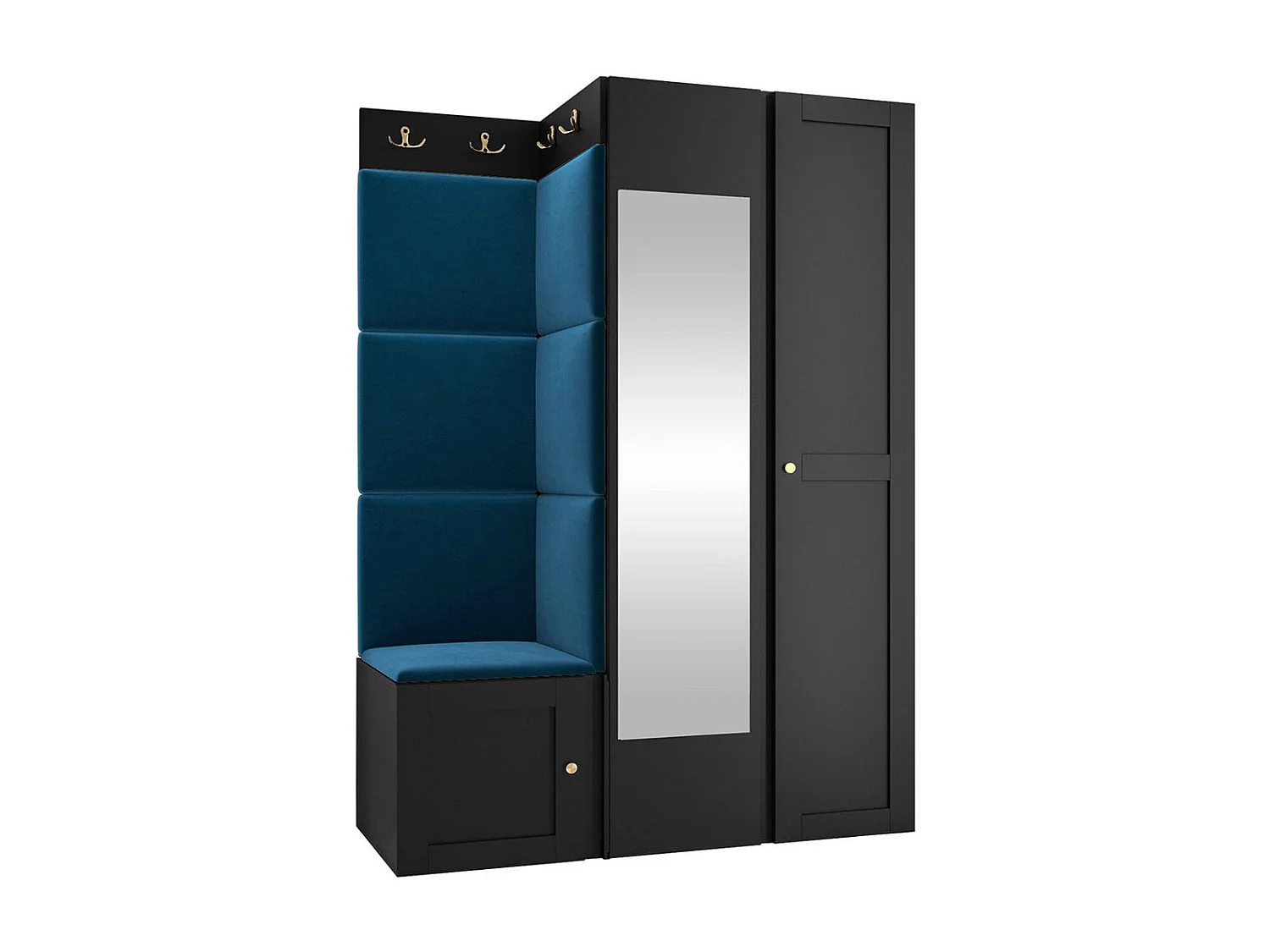 Conjunto pasillo Hartford 380, 186x116x46cm, Espejo, Azul|Negro