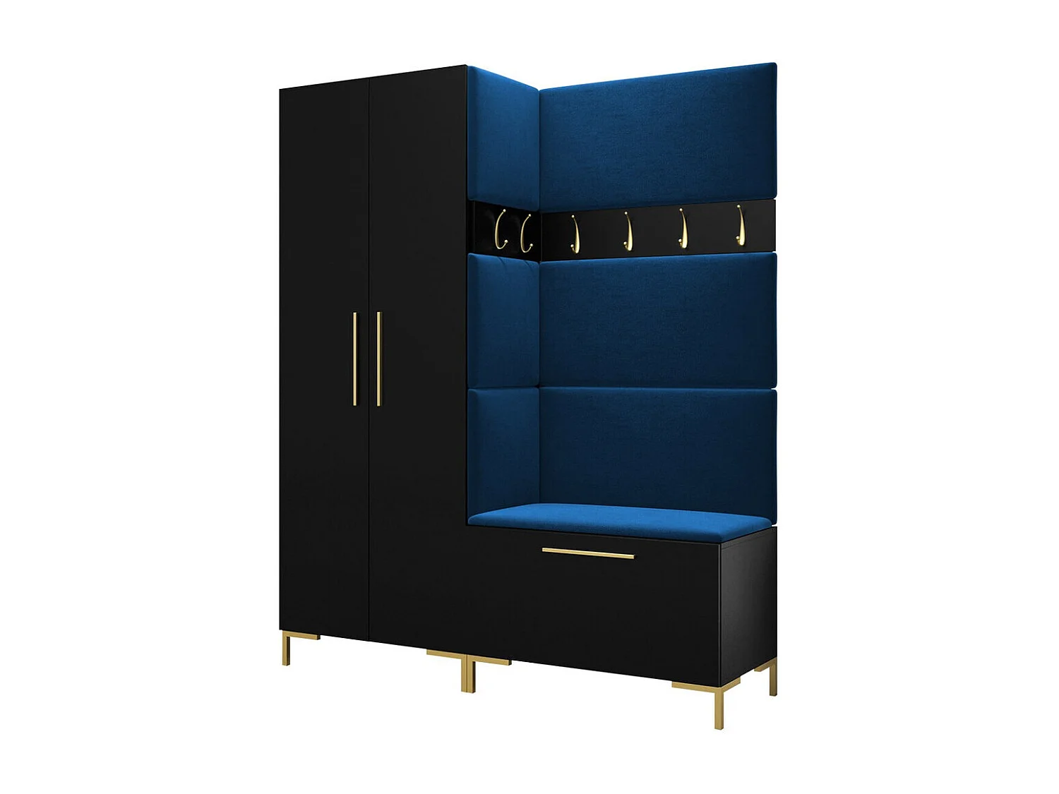 Meuble d'entrée Tivsoa 100, 196x158x44cm, Noir, Tissu|Stratifié, Murale|À poser