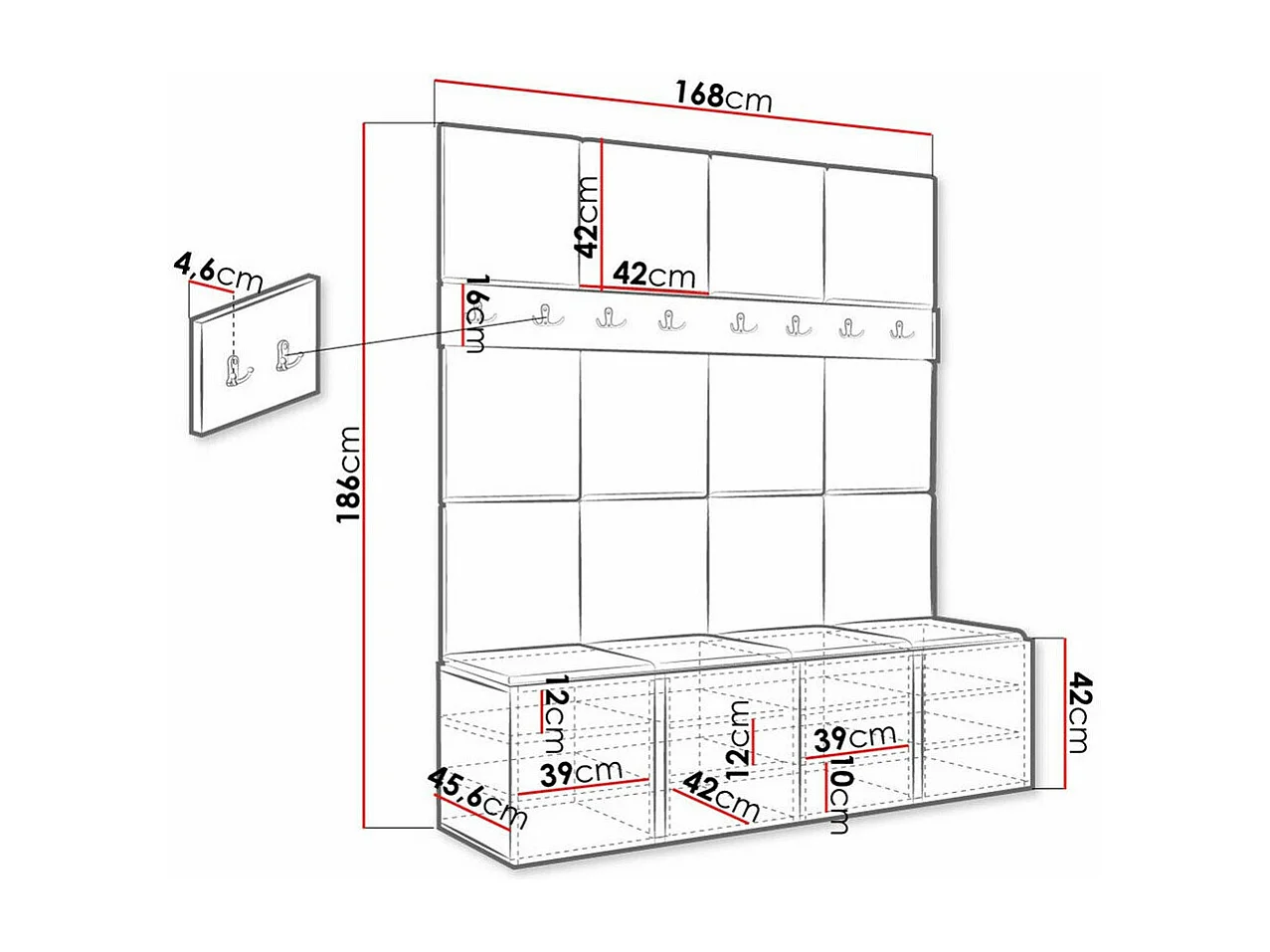 Conjunto pasillo Hartford 268, 186x168x46cm, Grafito, Aglomerado laminado|Tapiz