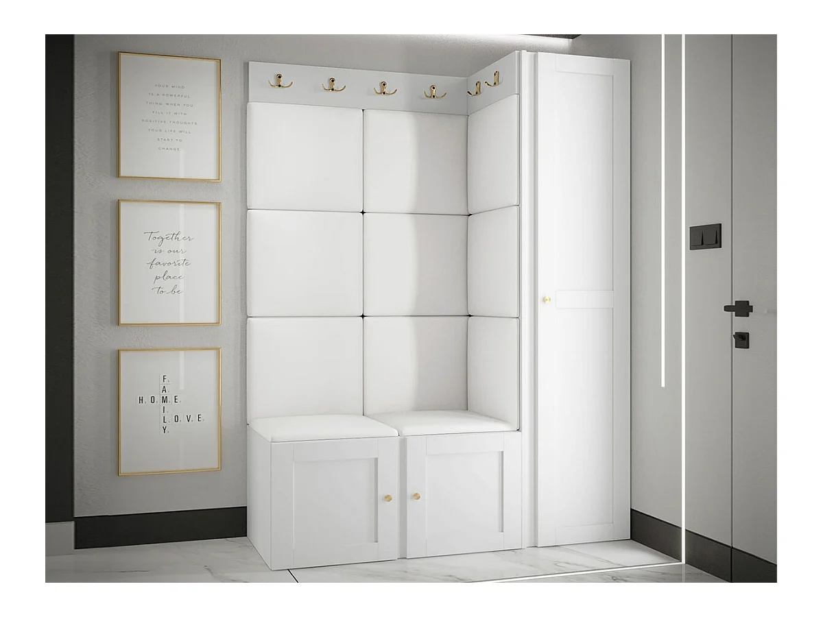 Set mobili da ingresso Hartford 377, 186x124x46cm, Bianco, Da terra|Montaggio a parete