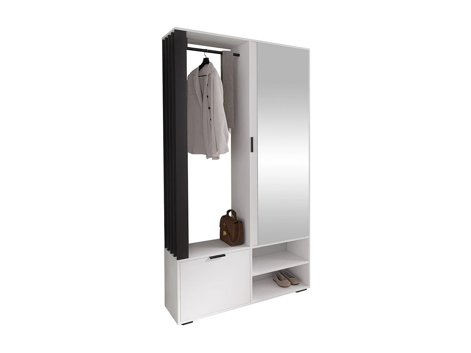 Meuble d'entrée Stanton 145, 190x100x33cm, Disponible, Noir|Blanc, Stratifié, À poser