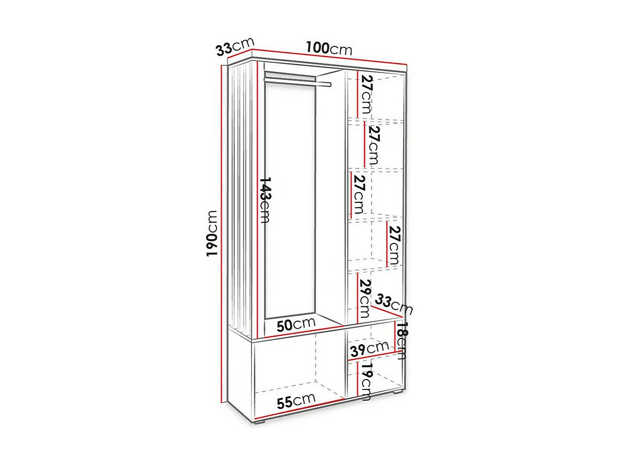 Meuble d'entrée Stanton 145, 190x100x33cm, Disponible, Noir|Blanc, Stratifié, À poser