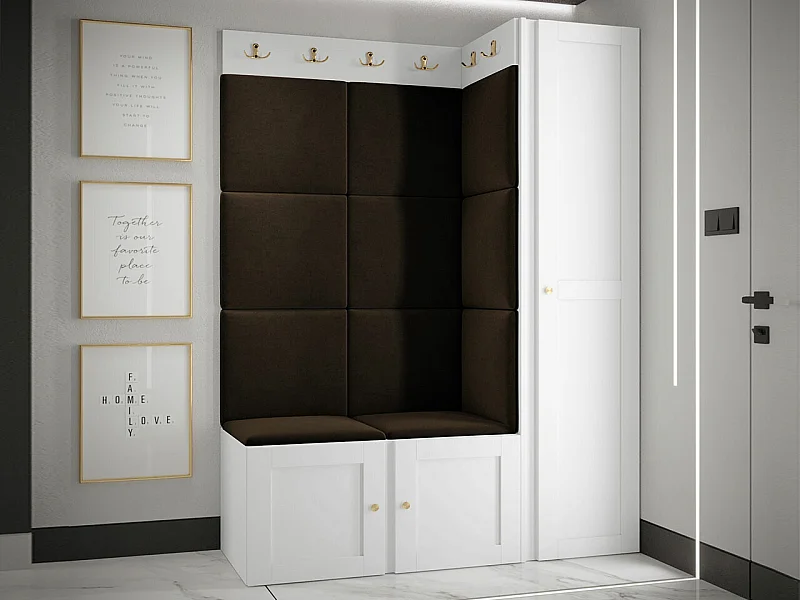 Meuble d'entrée Hartford 377, 186x124x46cm, Marron|Blanc, Stratifié|Tissu|MDF