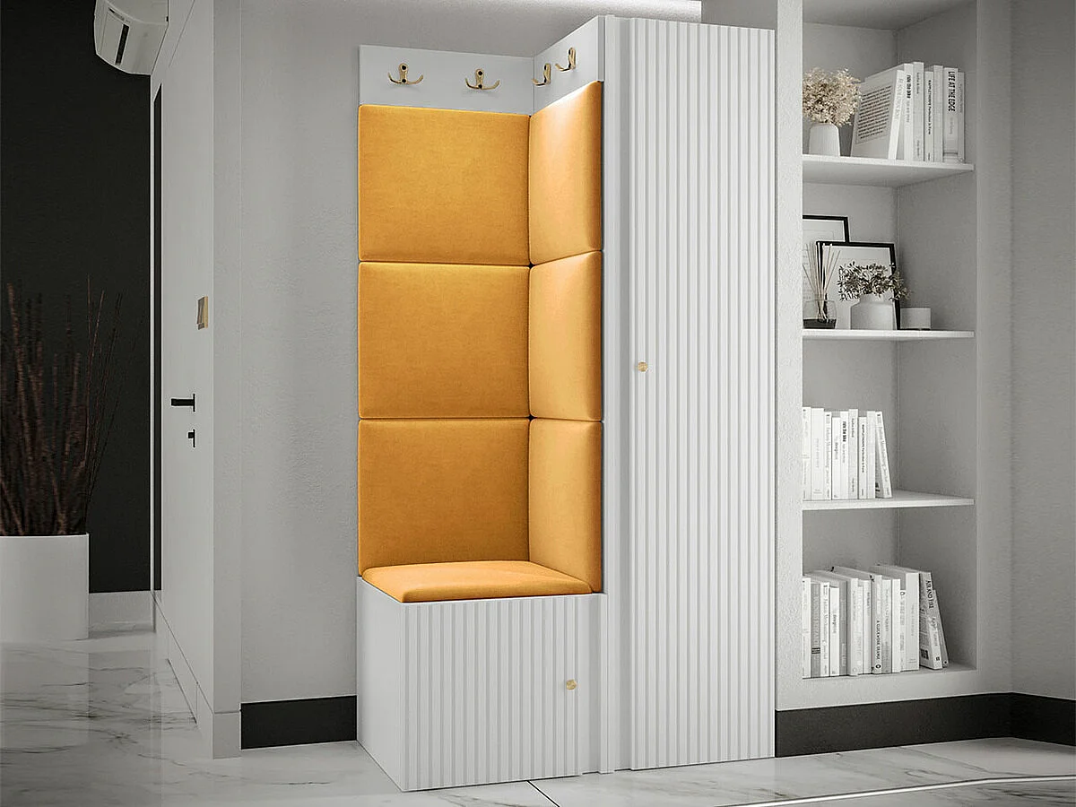 Conjunto pasillo Hartford 390, 186x82x46cm, Amarillo|Blanco, Colocada|Montada en la pared
